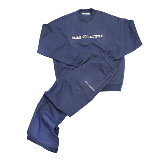 Navy/white crew neck sweatsuit